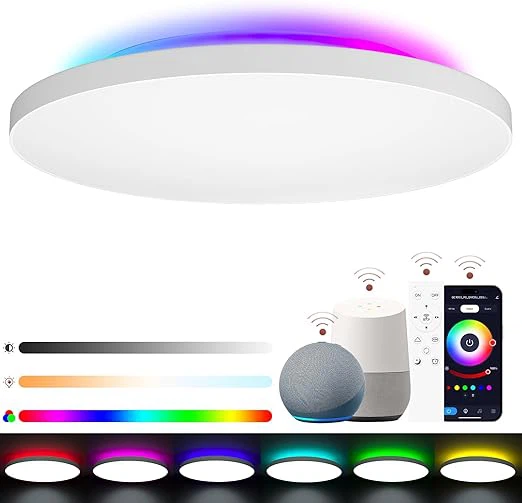 Lampu Langit-langit LED Dapat Diredupkan 24W 2400lm, Lampu Langit-langit dengan Kontrol Lampu Latar RGB Remote Control dan Aplikasi