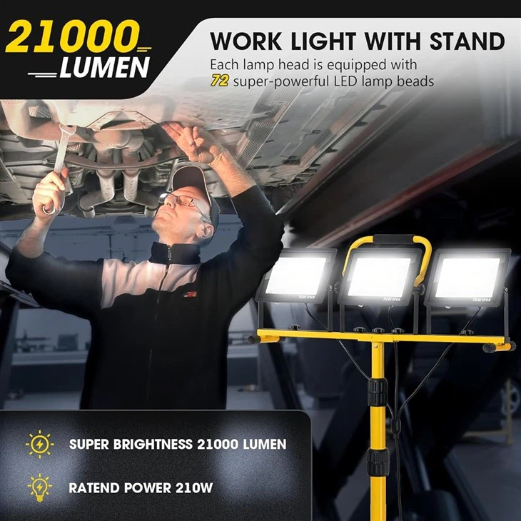 Zetunlo 21000Lumen LED Work Lights With Stand - 3 Head Portable Work Light With 16FT Cord - IP66 Waterproof suppliers